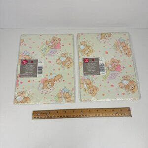 Vtg Teddy Bear Blocks Hearts Baby Child American Greetings Sheet Gift Wrap Paper